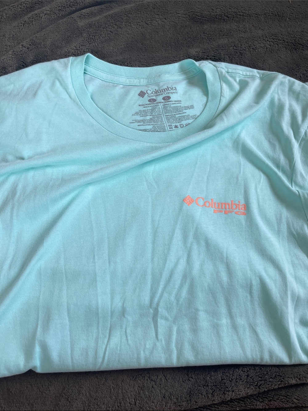 Columbia Short Sleeve Logo Tee in Light Aqua with Coral Logo